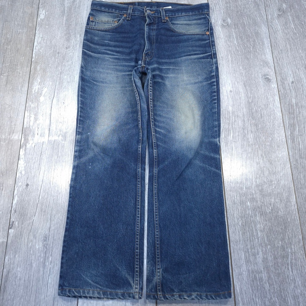Levi's 517 Jeans Mens 32x28 Blue Bootleg Bootcut Faded Whiskered Denim Vintage